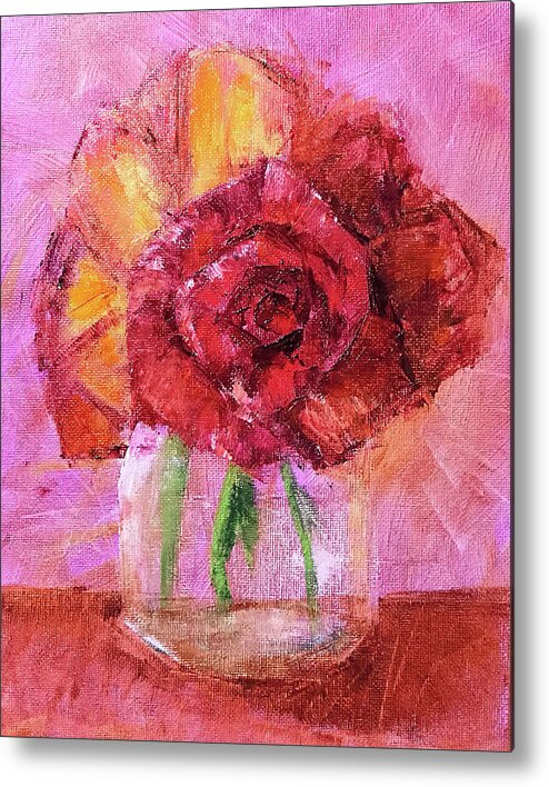 Roses Metal Print featuring the digital art Pink and Red by Karen Conley