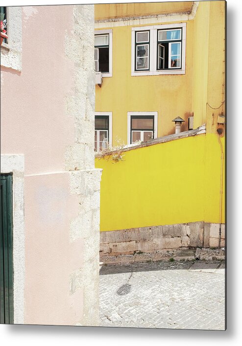 Lisbon Metal Print featuring the photograph Pink and Yellow Corner by Lupen Grainne