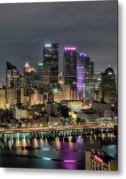 Pittsburgh Metal Print featuring the photograph Pittsburgh Night Skyscrapers by Ginger Stein