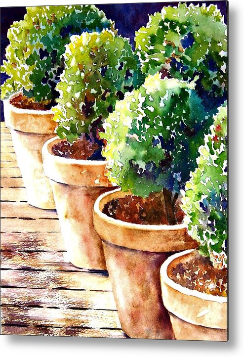 Clay Pots Metal Print featuring the painting Plants in Pots by Beth Fontenot