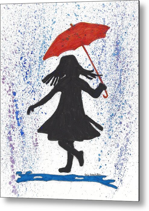 Girl Metal Print featuring the mixed media Playing in the Rain by Ali Baucom