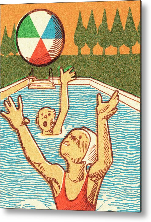 Accessories Metal Print featuring the drawing Playing with ball in the pool by CSA Images