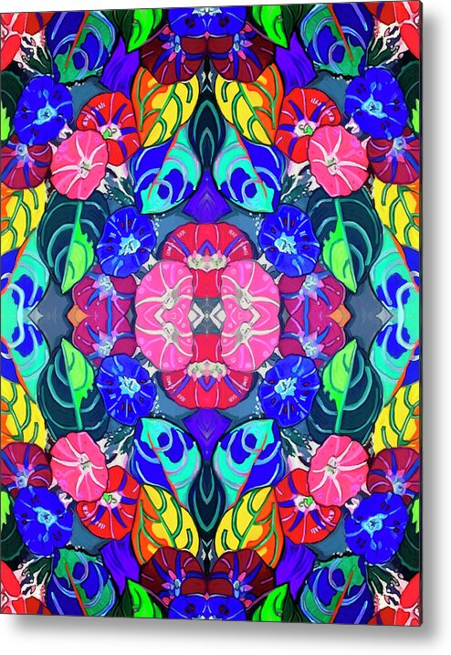 Pop Art Flowers Kaleidoscope Metal Print featuring the digital art Pop Art Flowers Kaleidoscope by Howie Green