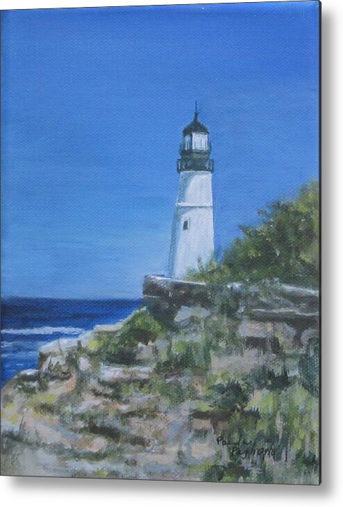 Painting Metal Print featuring the painting Portland Headlight by Paula Pagliughi