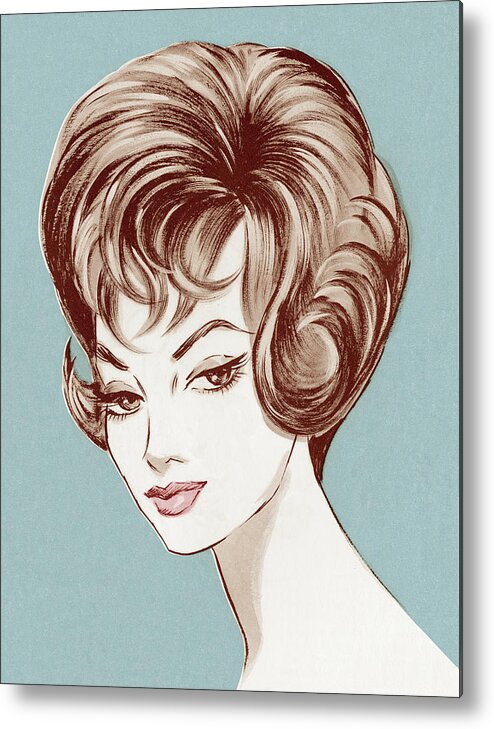 Adult Metal Poster featuring the drawing Portrait of Woman Blue Background by CSA Images