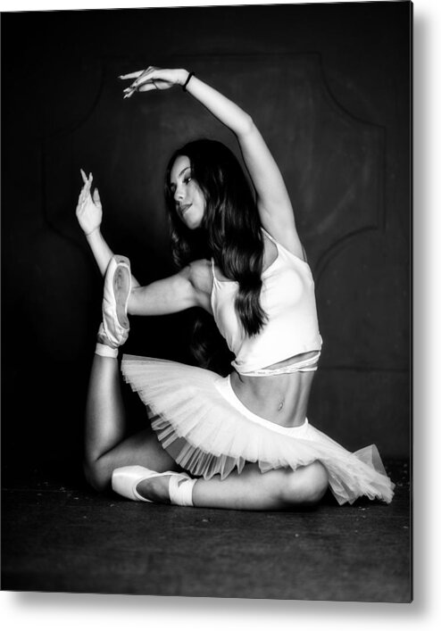 Ballerina Metal Print featuring the photograph Posing Ballerina Bw by Vasil Nanev