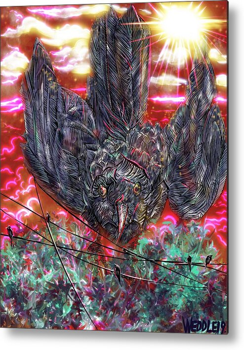 Raven Metal Print featuring the digital art Power Lines by Angela Weddle