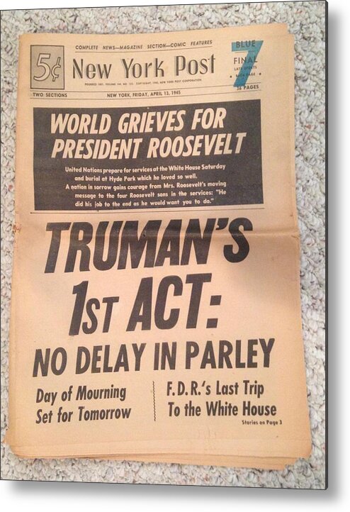 New York Post Metal Print featuring the photograph President Truman by Marty Klar