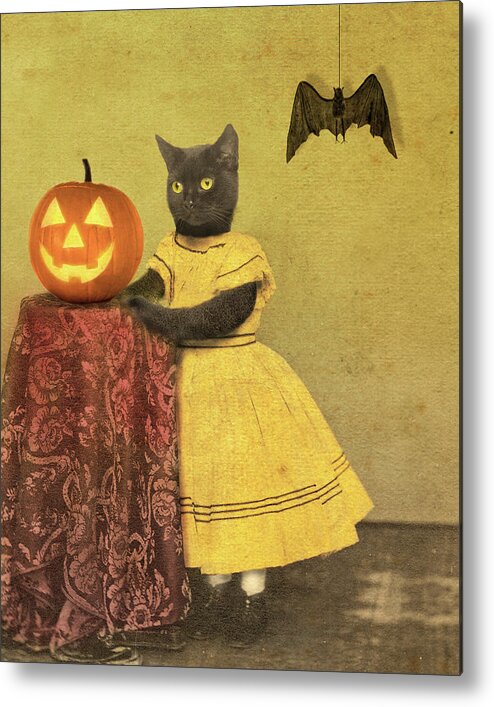 Pumpkin And Cat Metal Print featuring the painting Pumpkin And Cat by J Hovenstine Studios