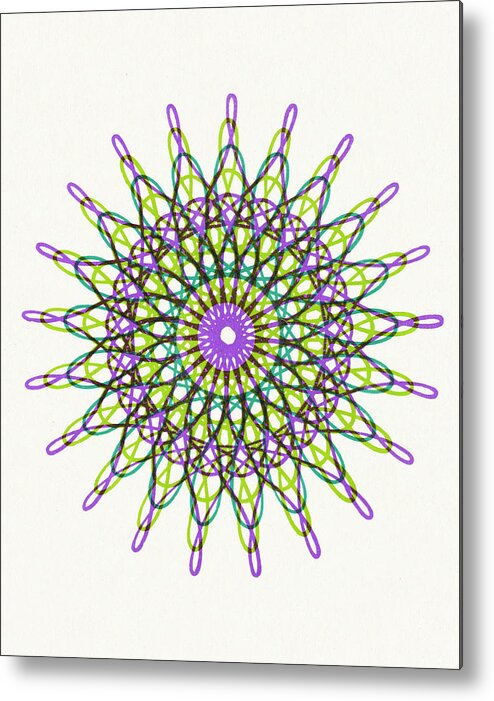 Accent Ornament Metal Poster featuring the drawing Purple and Green Snowflake Line Drawing by CSA Images