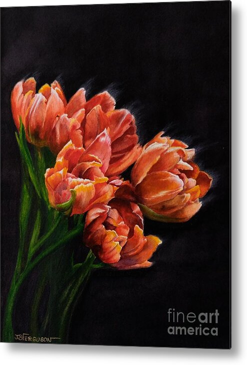 Still Life Metal Print featuring the painting Red Tulips by Jeanette Ferguson