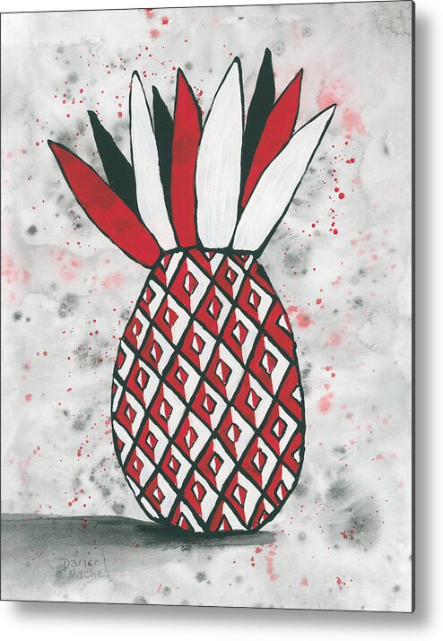 Red Metal Print featuring the painting Red White Black Pineapple by Darice Machel McGuire