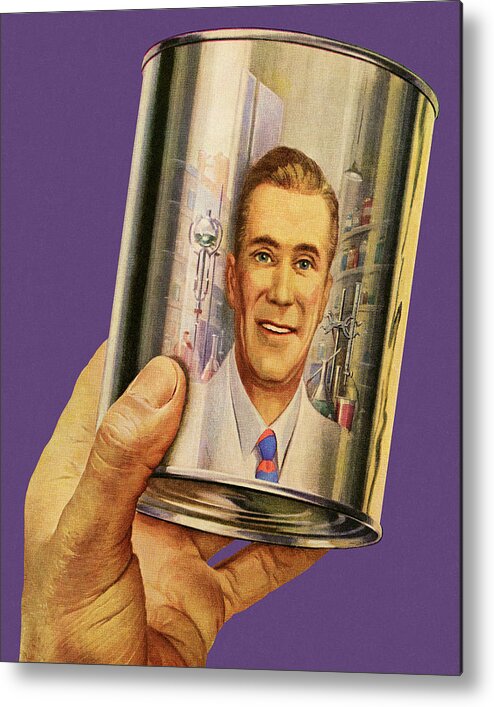 Adult Metal Poster featuring the drawing Reflection of a Man on a Can by CSA Images