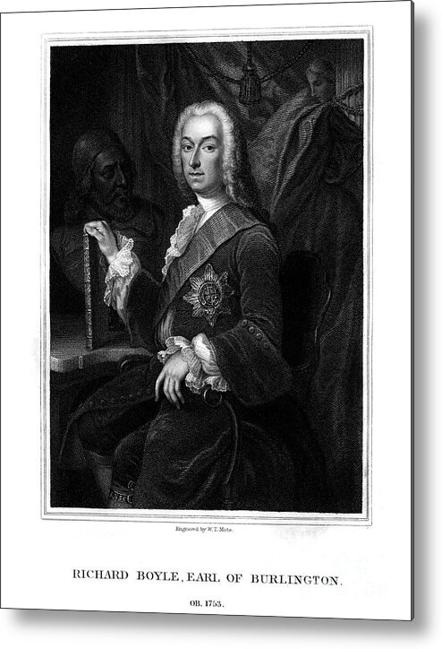 Engraving Metal Print featuring the drawing Richard Boyle, 3rd Earl Of Burlington by Print Collector