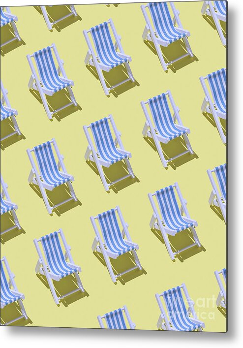 Shadow Metal Print featuring the digital art Rows Of Beach Chairs On Yellow Ground by Westend61