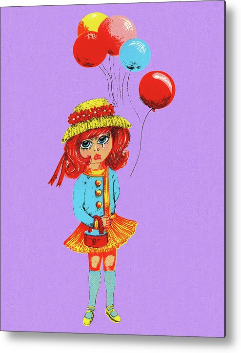 Accessories Metal Print featuring the drawing Sad Groovy Girl With Balloons by CSA Images