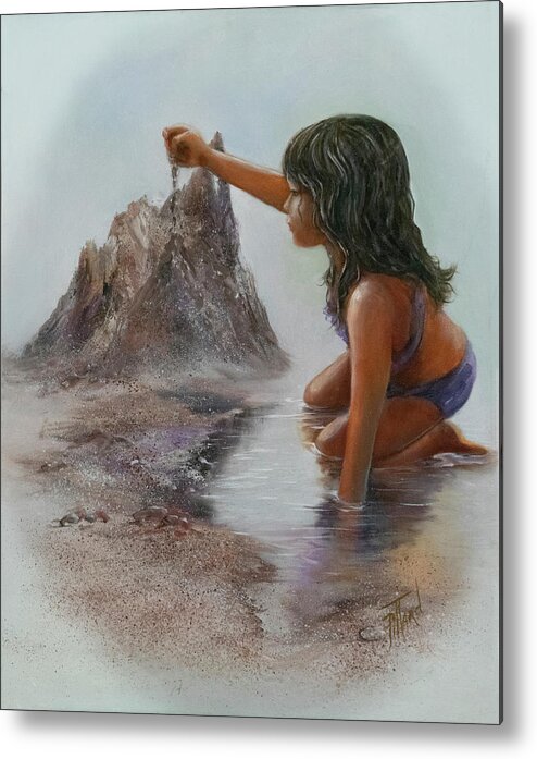 Girl Playing With Sand Metal Print featuring the painting Sand Dreams I by Lynne Pittard