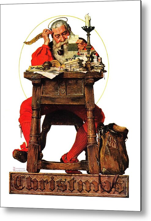 #faaadwordsbest Metal Print featuring the painting Santa At His Desk by Norman Rockwell
