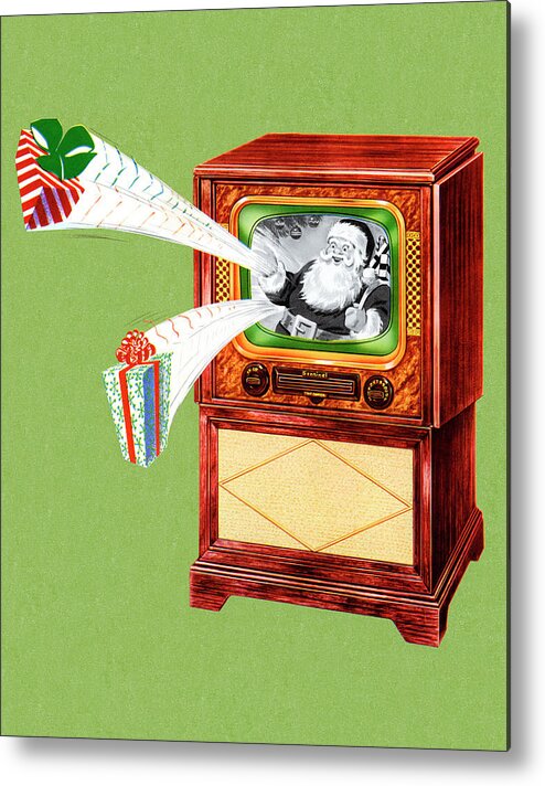 Broadcast Metal Print featuring the drawing Santa Claus on TV by CSA Images