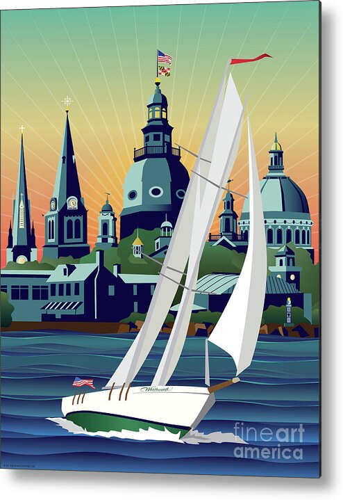Annapolis Metal Print featuring the digital art Schooner Woodwind Chesapeake Bound by Joe Barsin