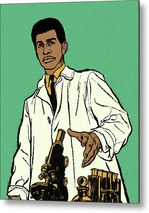 Adult Metal Print featuring the drawing Scientist and Microscope and Test Tubes by CSA Images