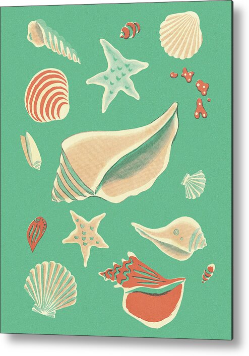 Campy Metal Poster featuring the drawing Seashells on a Green Background by CSA Images