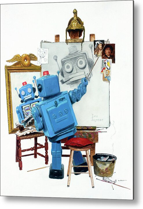 Robot Metal Print featuring the painting Selfie by Eric Joyner