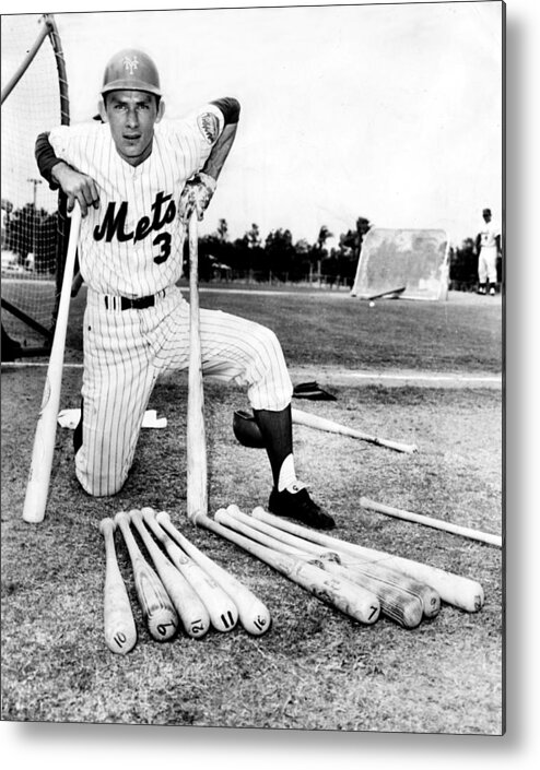 American League Baseball Metal Print featuring the photograph Shortstop Bud Harrelson With His Heavy by New York Daily News Archive