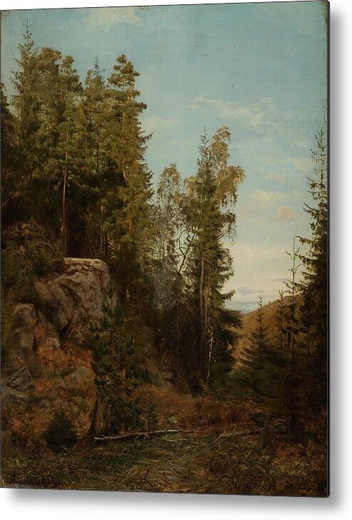 Forest Metal Print featuring the painting Skoginterior. Bjelland, Mandal by Amaldus Nielsen