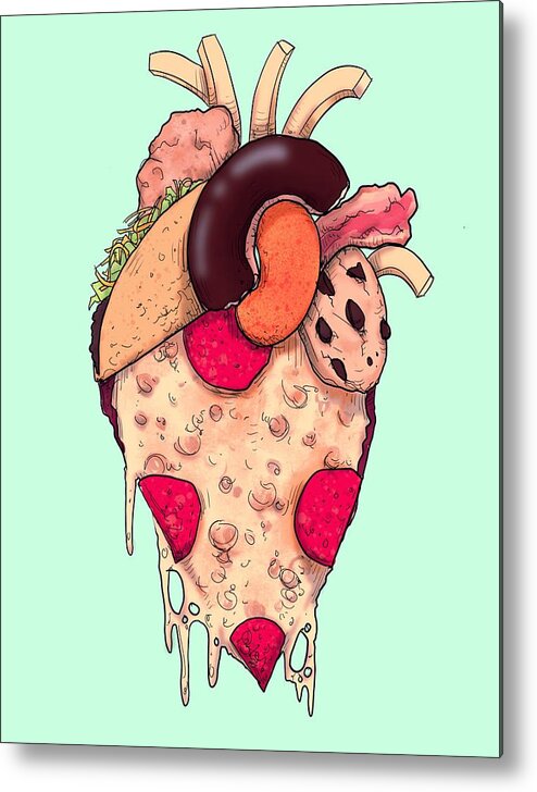 Pizza Metal Print featuring the drawing Snack Heart by Ludwig Van Bacon