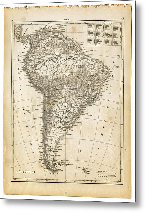 Burnt Metal Print featuring the photograph South America Map 1840 by Thepalmer