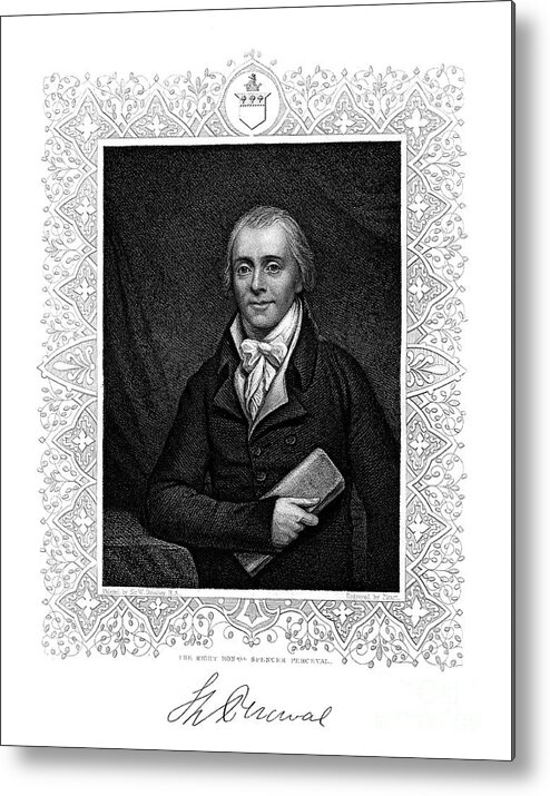 Engraving Metal Print featuring the drawing Spencer Perceval, British Statesman by Print Collector