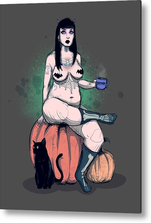 Halloween Metal Print featuring the drawing Spooky Queen by Ludwig Van Bacon