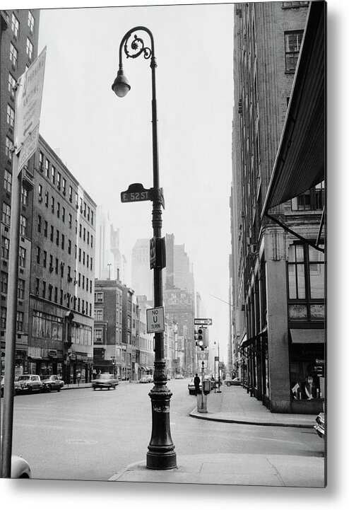 1950-1959 Metal Print featuring the photograph Street Scene At 52nd St, Nyc by George Marks