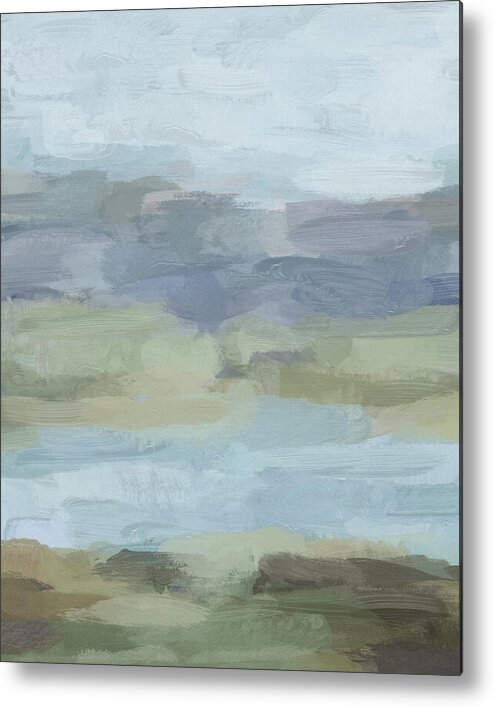 Sky Gray Blue Sage Green Metal Print featuring the painting Summer at the Lake by Rachel Elise