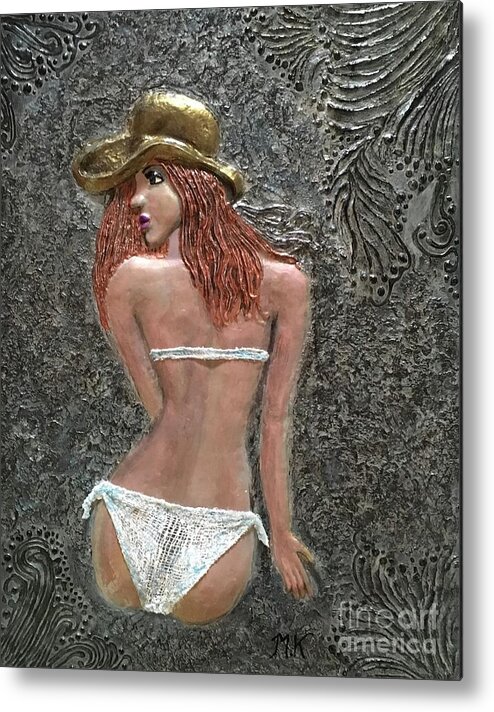 Clay Relief On Canvas Metal Print featuring the sculpture Sunbathing by Maria Karlosak