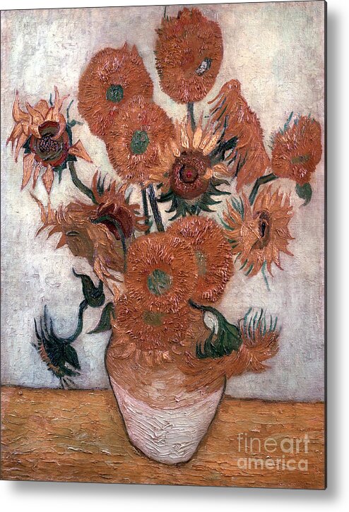 1880-1889 Metal Print featuring the drawing Sunflowers, 1889. Artist Vincent Van by Print Collector