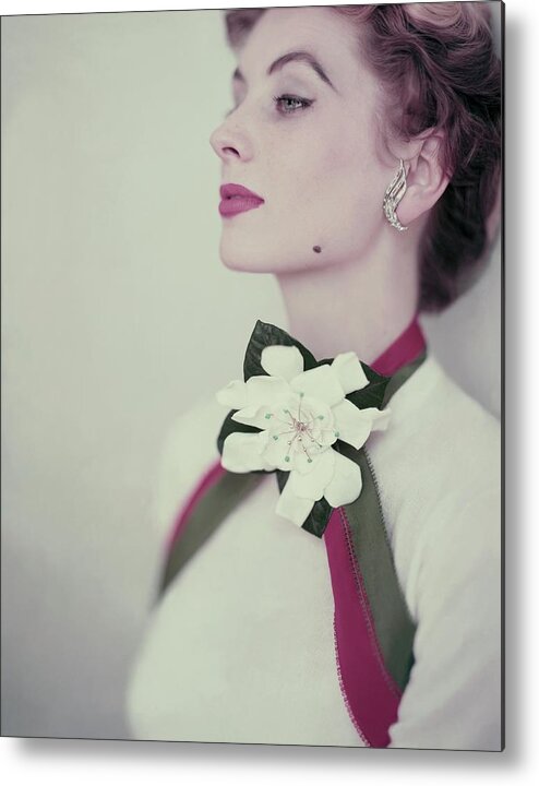 Jewelry Metal Print featuring the photograph Suzy Parker In A Pringle Sweater by Horst P. Horst