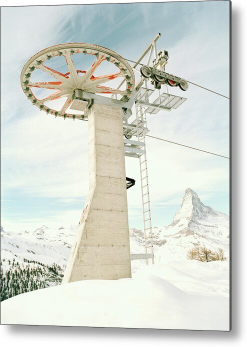 Skiing Metal Print featuring the photograph Switzerland, Zermatt, Ski Lift Pulley by Tim Macpherson
