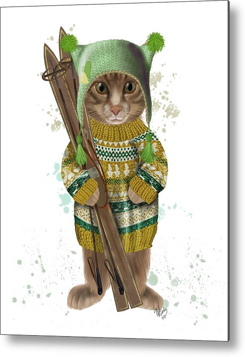 Sleeve Metal Print featuring the painting Tabby Ski Cat by Fab Funky