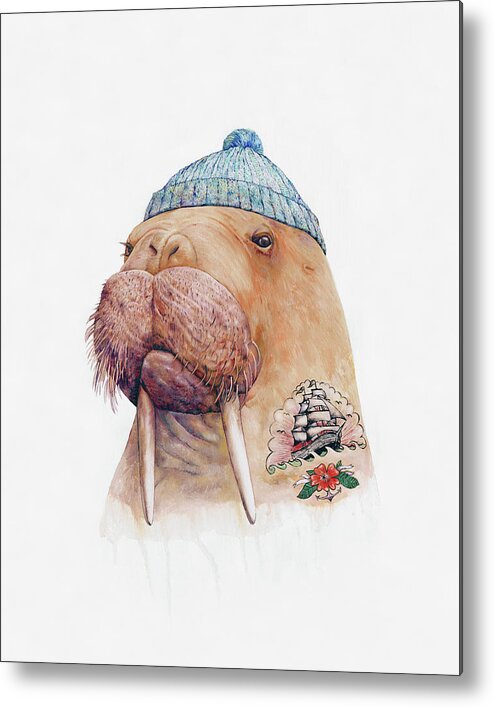 Tattoo Metal Print featuring the painting Tattooed Walrus by Animal Crew