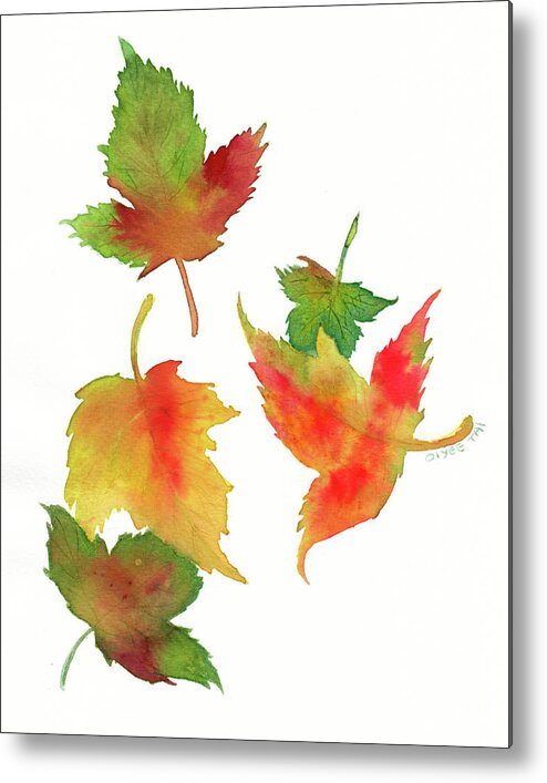 Watercolor Leaves Metal Print featuring the painting Thankful For The Colours Around Us by Oiyee At Oystudio