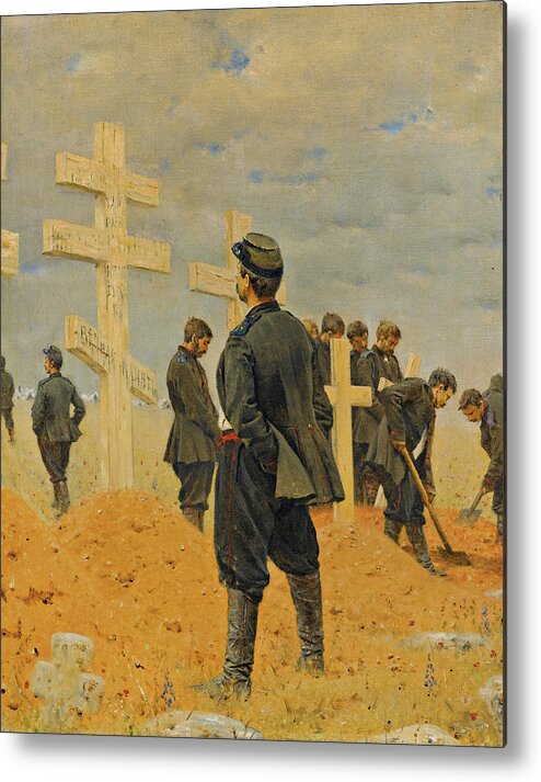 Vasily Vasilievich Vereschagin Metal Print featuring the painting The Fallen Heroes by Vasily Vereschagin