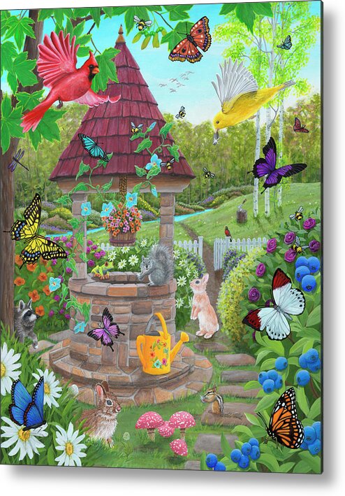 The Wishing Well Metal Print featuring the painting The Wishing Well by Kathy Kehoe Bambeck