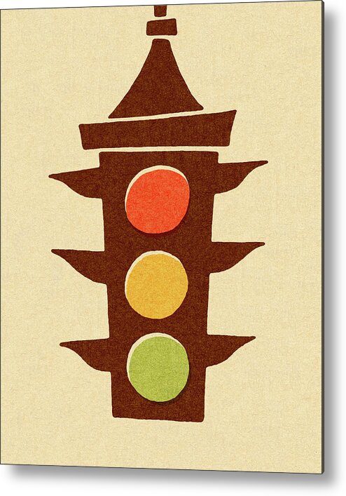 Brown Background Metal Poster featuring the drawing Traffic Signal by CSA Images