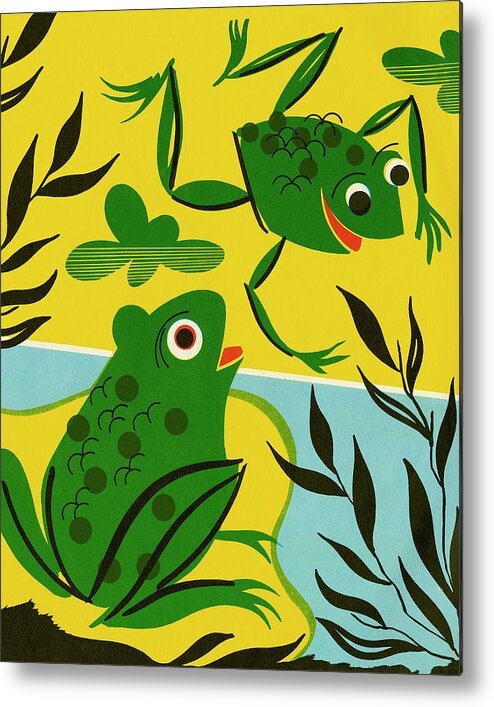 Amphibian Metal Print featuring the drawing Two Frogs in a Pond by CSA Images