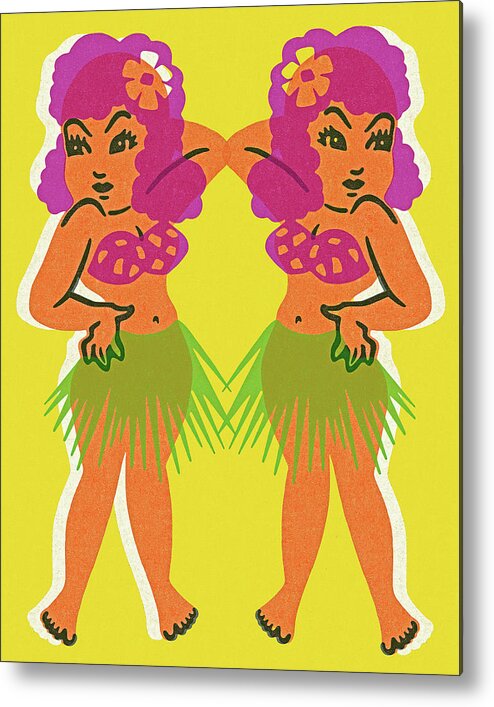 Adult Metal Poster featuring the drawing Two Hula Girls by CSA Images