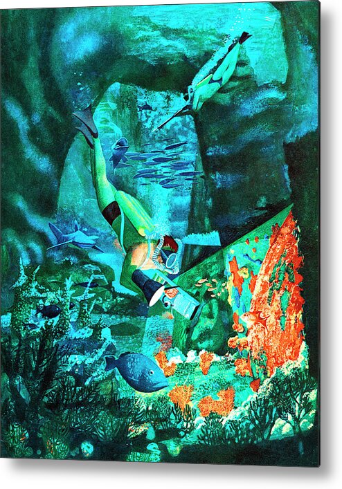 Animal Metal Print featuring the drawing Underwater Scuba Diver by CSA Images