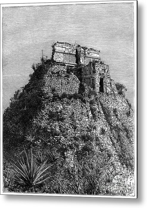 Engraving Metal Print featuring the drawing Uxmal, Pre-columbian Ruined City by Print Collector