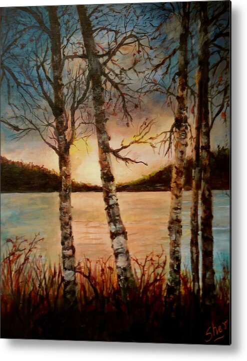 Seascape Metal Print featuring the painting Warm Fall Day by Sher Nasser